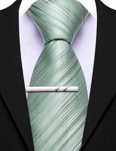 Image of Barry.Wang Silk Men Ties Formal Stripes Necktie and Tie Clip for Wedding Party Business Fashion Classic