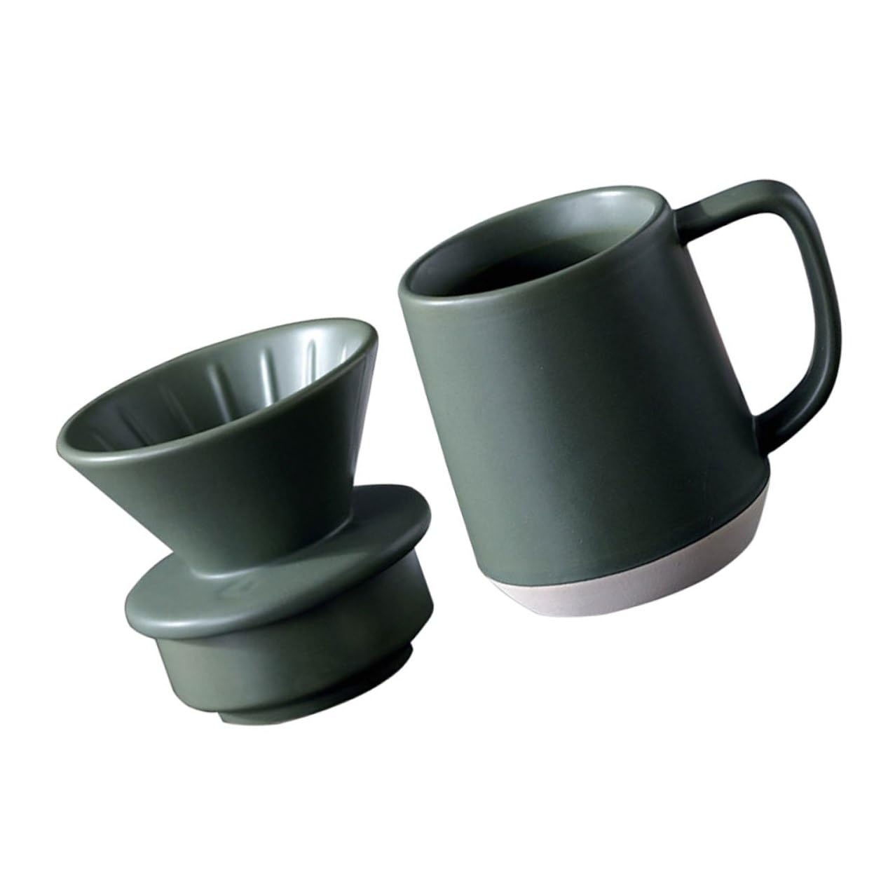 Taza de Filtro de Café de Cerámica Verde, Juego Manual | Hecha a Mano, Uso en Hogar y Oficina, Diseño Simple Detalles Delicados, Formato Portátil y Ligero