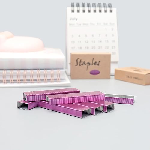Miniatura 3 de Juego de 6000 grapas de color rojo rosa para engrapadora manual de escritorio estándar 266, 1000 piezas por paquete, total 6 paquetes de 6000 piezas
