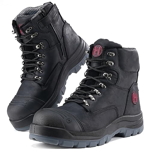 Work Boots for Men, Composite Toe, YKK Zipper, 6 inch, Non-Slip Safety Crazy Horse Leather Shoes, Static Dissipative, Breathable (81N07)