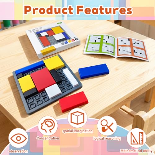IQ Puzzle, Logikspiel ab 3 Jahre, Geduldspiele, Denkspiele, Knobelspiele, Steckpuzzle, Geometrisches Legespiel mit 88 Herausforderungen in Primärfarben für Kinder und Erwachsene