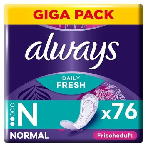 Always Dailies trosor damer Fresh & Protect normal (76 bindningar), Giga Pack, med diskret doft, andas, flexibel och bekväm med absorberande kärna