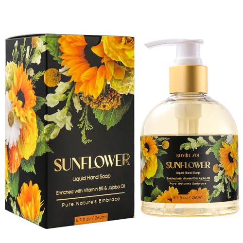Image of ROMIIE ZOI Liquid Hand Soap, Sunflower, 260ml /8.7 fl.oz | With Gift Box, Gentle cleansing, nourishes skin without drying