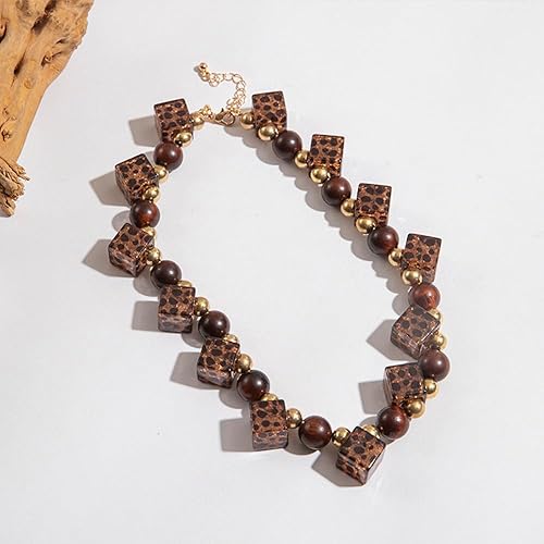 Miniatura 7 de Leopard Print Amber Acrylic Heart Choker Necklace for Women, Vintage Punk Chunky Resin Pearl Beaded Strand Adjustable Lightweight Trendy Fashion