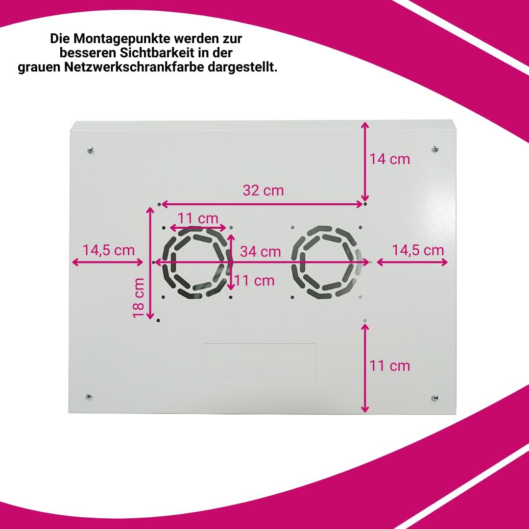 Netzwerkschrank 19 Zoll 12HE I 450 mm Tiefe I Serverschrank Schwarz I Wandmontage I abschließbare Glastür I voll montiert I 100 kg Traglast I 600×450×636 mm (Schwarz - 45cm, 12HE)