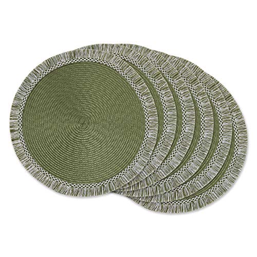 DII Woven Placemat Collection Round, 14.75" Diameter, Sage Fringe, 6 Piece
