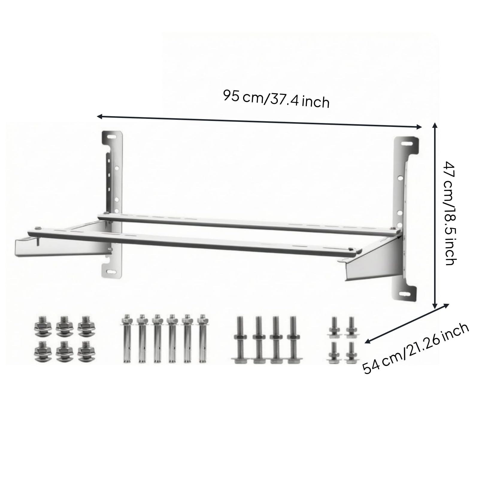 Staffa per Condizionatore Supporto da Parete Staffa Pesante Staffa Regolabile in Acciaio Inossidabile 201 con Asole per Livellamento E Materiale , 3p 47 54 95cm