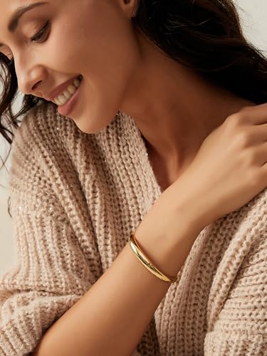 Image of Charm-In Gold Chunky Cuff Bangle Bracelet for Women - 14K Gold Plated Minimalist Lightweight Jewelry Gift