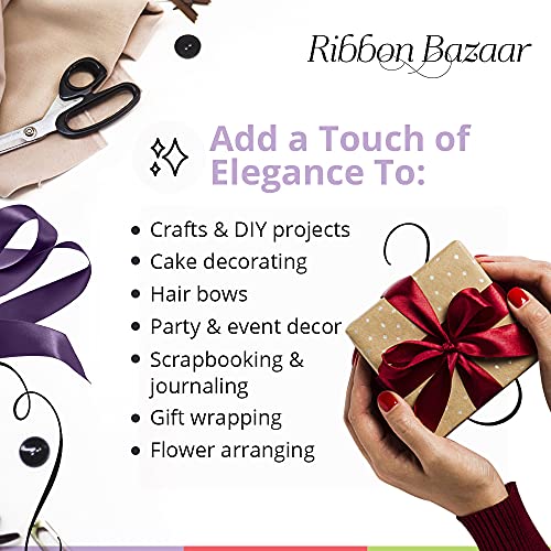 Image of Ribbon Bazaar Double Faced Satin - Premium Gloss Finish - 100% Polyester Ribbon for Gift Wrapping, Crafts, Scrapbooking, Hair Bow, Decorating & More - 4 inch Off White 25yd