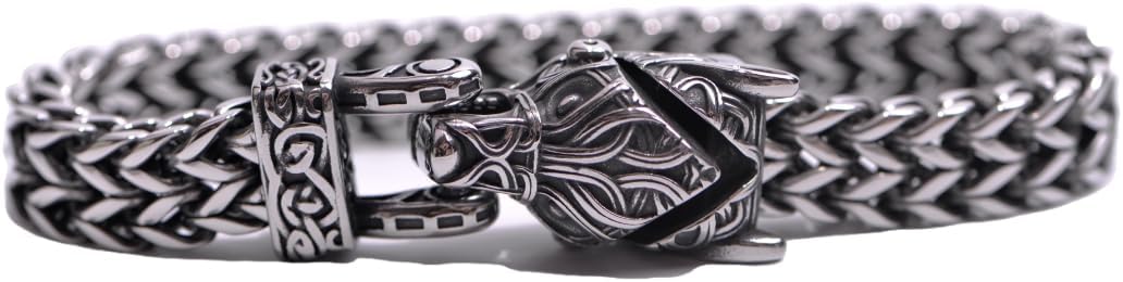 Norse Viking Wolf Bracelet Men's Stainless Steel Mesh Chain Can Open Wolf Mouth Bracelets Talisman Jewelry