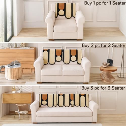 Image of HOKIPO 'Moderna Curves' 1 PC Backrest Mat for Sofa Cover | All Season Sofa Cover Mat with Anti Slip Backing, Oyster Beige (AR-6309-BGE)