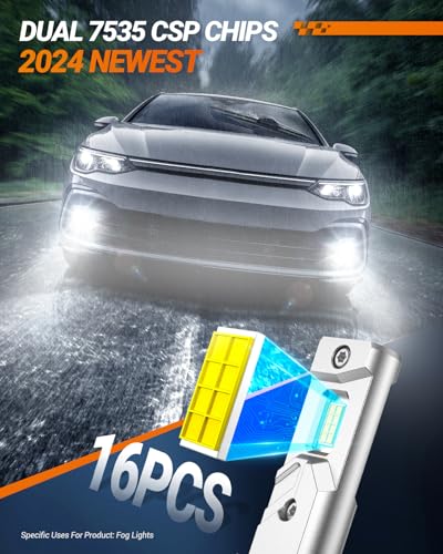 Image of SEALIGHT 9145 H10 LED Fog Light Bulbs 16000LM Brightness, 9140 9145 Fog Lights LED 6000K White Strong Penetration, 2025 Upgrade Liquid-cooled Copper Tubing H10 Fog Lights, Pack of 2