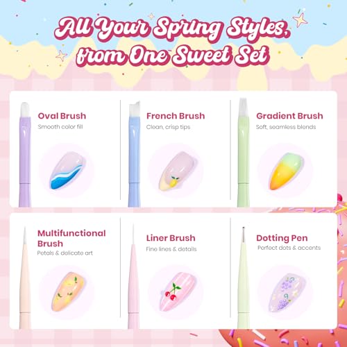 Image of Beetles Nail Art Brushes 6pcs - Sweet Swirl Nail Art Tools Liner Brushes for Nails Dotting Tool Gradient French Manicure Design Pen with Floral Palette, Brush Holder, DIY Gift for Women