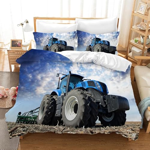 SJSXWQN Funda Nordica Cama 180 Tractor Azul Edredon Cama 180 para Niños Adultos con Cremallera Cómodo Transpirable Microfibra Fundas Nordicas 260x240 cm + 2 Fundas de Almohada 50x80 cm