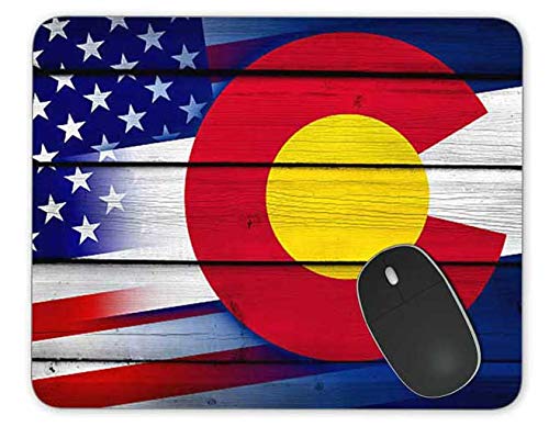 QJ CMJ Wooden Board and Colorado Flag Rectangle Mousepad Gaming Mouse Pad Rubber Oblong Mouse Mat（9.5inchx7.9inch）