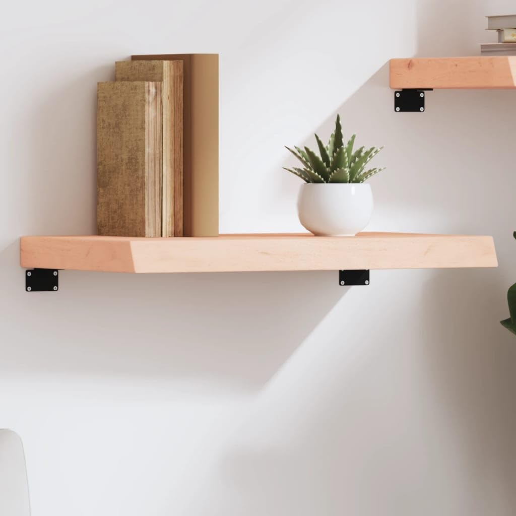 Estantería de pared de madera maciza de roble sin tratar, 60 x 30 x (2-6) cm, robusta estantería de madera con borde natural, versátil estante de pared para dormitorio y baño, construcción