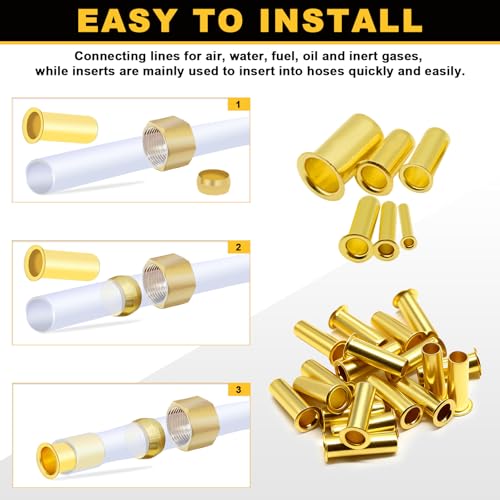 Siptenk 100PCS Brass Compression Tube Inserts for OD 1/8\", Insert Tube Support Compression Sleeve Fitting, Sleeve Ferrules for Oil Water Air Pipe