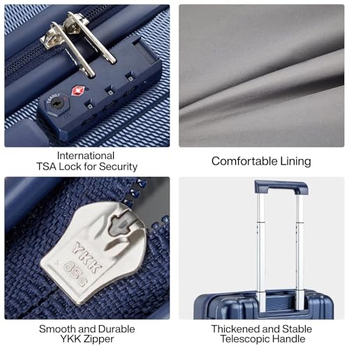 Image of Hanke Underseat Carry On Luggage Suitcase with Wheels 14in 16in 20in 24in 29in Spinner TSA Luggage Lighweight PC Hardside Rolling Suitcases Travel Bag, Dark Blue, Carry on 20 Inch, Hanke Scratch