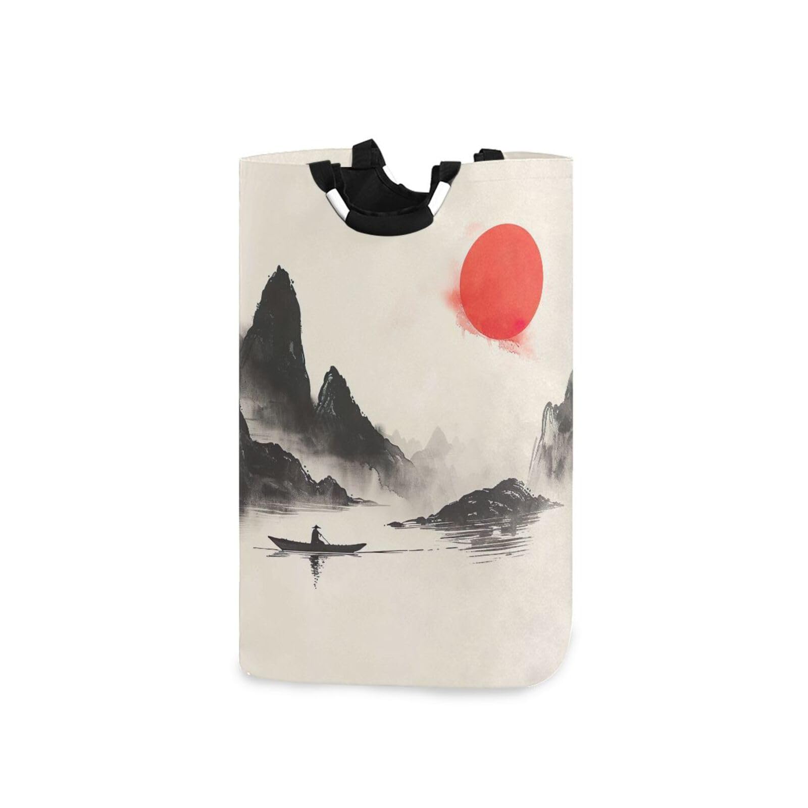 Jihqo Laundry Hamper Basket Chinese Mountain Landscape Collapsible Nursery Storage Bin Waterproof Clothing Baskets for Home Bedroom Bathroom Washing Room