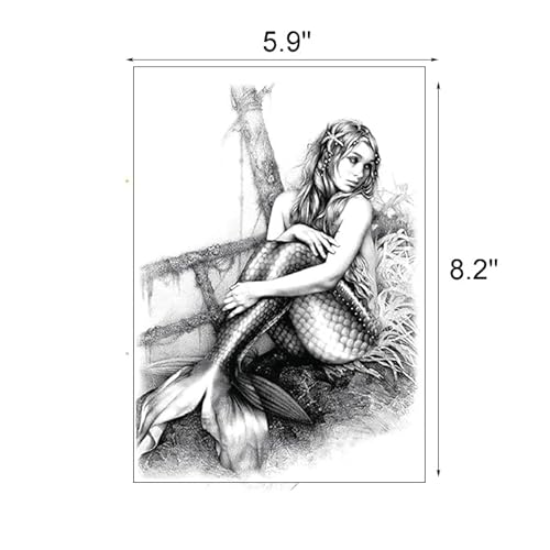 Mermaid Temporary Tattoos, 6-Sheet Large Fake Mermaid Half Arm Sleeve Tattoos Sticker Tumbler Tattoo For Adult Kids Parties Tumbler Makeup #TOP1