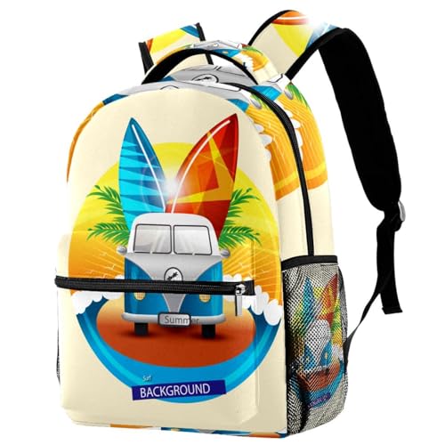 Sac à dos d'école pour adolescents et filles motif surf vintage coloré