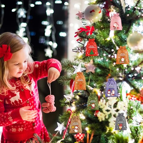 8 Stück Weihnachts-Geschenkverpackung, Baumwoll-Leinen Beutel mit Kordelzug, Geschenksäckchen Weihnachten, Nachhaltige Alternative zu Geschenkpapier, Ideal für Selbstgemachte Geschenke, 8 Farben