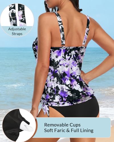 Image of Yonique Womens Blouson Tankini Top Only Loose Fit Swim Top No Bottom Modest Swimsuit