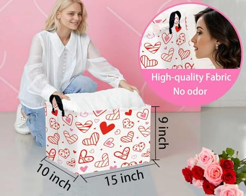 Image of Valentines Day Basket Large Foldable Heart Shaped Storage Box for Gifts Kids Empty Storage Bins Rectangular Toy Organizer Decor (Hollow Lines Love)