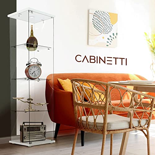 Cabinetti Glass Cabinet 16.7"X14.4"X63.8" | Tempered Glass Display Cabinet With Shelves And Door, Spotlight With Charger & Security Lock | Glass Curio Cabinet Display Case #TOP1