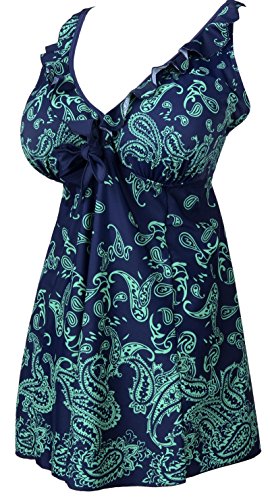 Women's Plus Size Swimsuit Floral Butterfly Printed Swimdress Two Piece Tankini Butterfly in Navy US 22-24W - Thumbnail 3