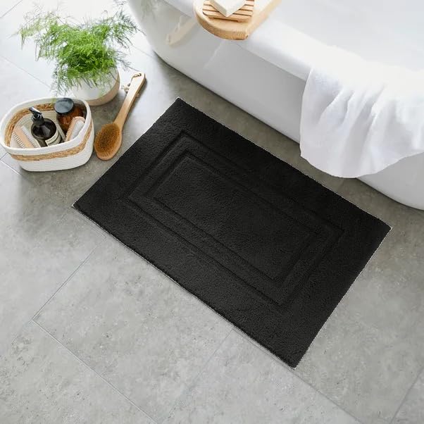Beddings Direct - Bath Mat 100% Cotton 50cm x 75cm | Toweling Bathroom Mat | Super Soft Shower Mat | Washable Rug | Bath Mats for Bathroom | Absorbent and Durable Non Slip Bath Mat (Black)