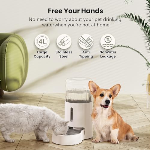 CZPET-Automatic-4L-Dog-and-Cat-Water-Dispenser-with-Stainless-Steel-Bowl-Gravity-Waterer100-BPA-FreeLarge-Capacity-and-Drinking-Area-Noise-Free-for-Pets