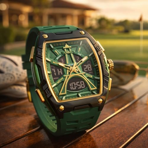 Image of V2A Impact 48mm Analog Digital Watch for Men | 3D Tower Dial Design | Alarm Stopwatch Day Date 12 /24 Hr | TPU Strap | 50M Water Resistant | Gift for Mens