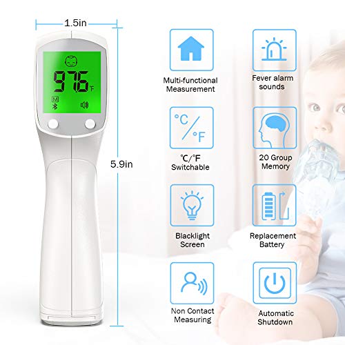 Digital Infrared Thermometer Forehead Temporal for Adults Touchless Non-Contact Portable Body Basal with LCD Display Head Human Led Instant Read for Kids Baby, Adult, Surface of Objects