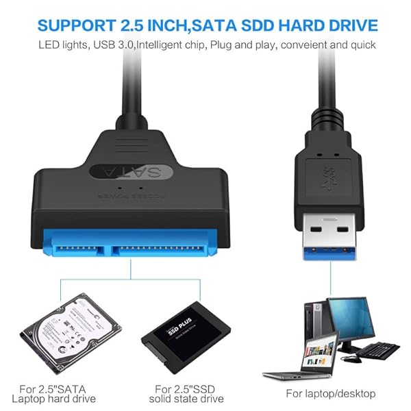 Unnderwiss kabel adapter Sata to usb Kompatibel mit externen und internen Festplatten SSD/HDD 2.5 Zoll Adapter Kompatibel mit Windows, Mac und Linux Betriebssystemen – Bild 5