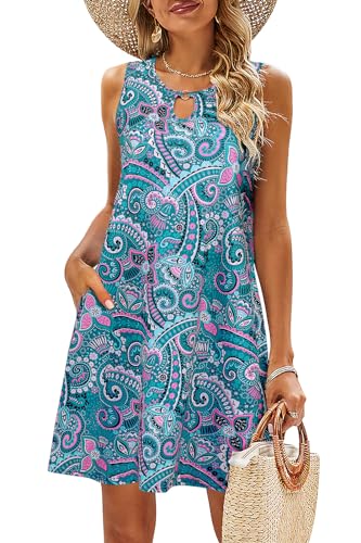 Image of SimpleFun Summer Dresses for Women 2025 Beach Floral Tshirt Sundresses Casual Boho Dress with Pockets