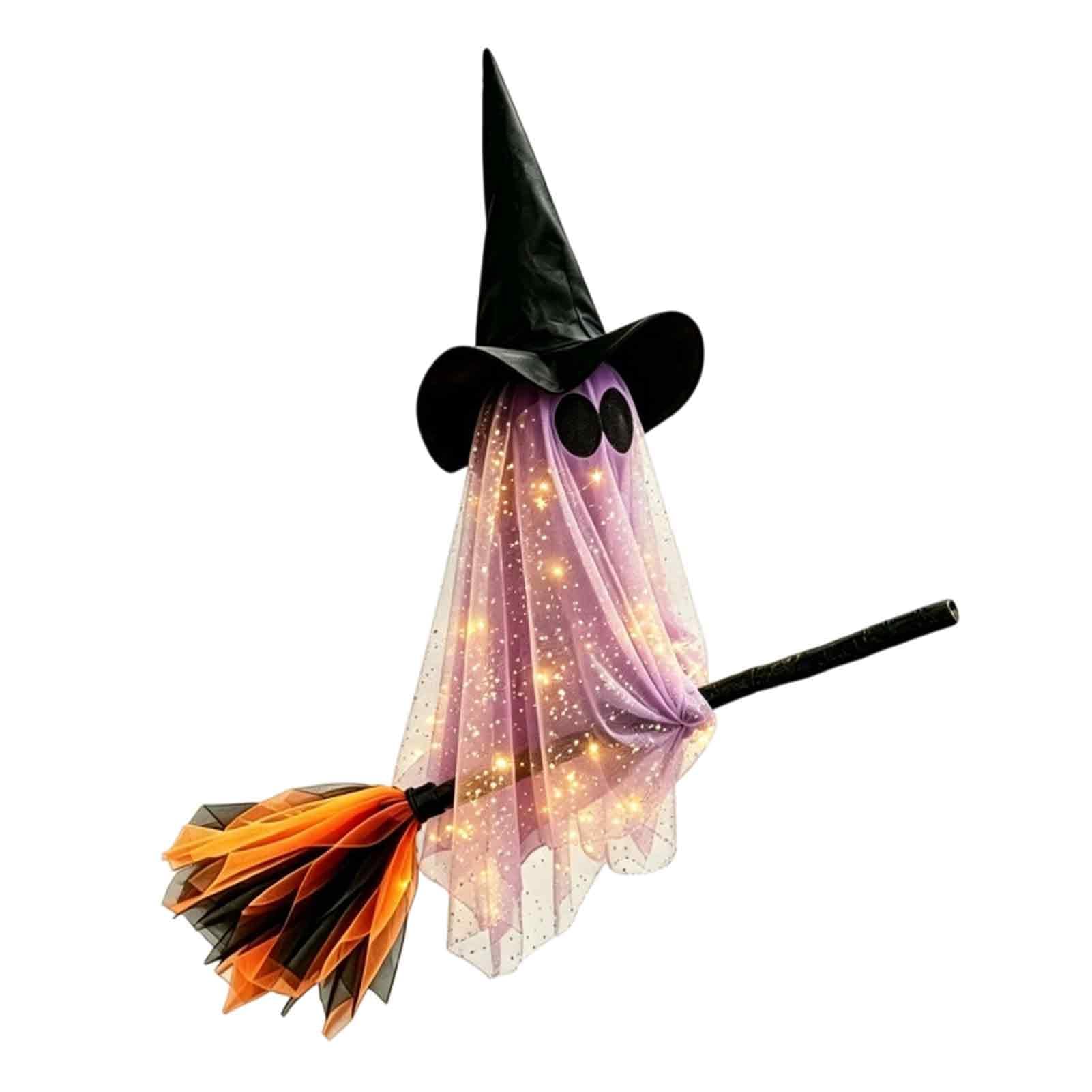 Pasisuu Lighted Hanging Ghost with Witch Hat, Spooky Halloween Decor