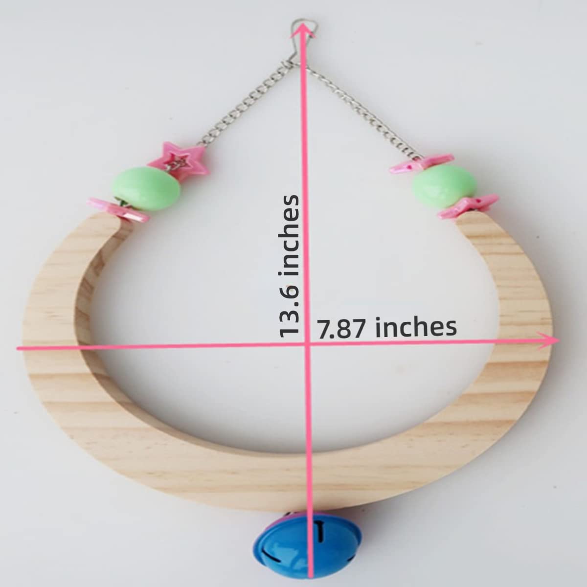 Bird Swing Toy Bird Perch Parrot Cage Hammock Swing Wooden Moon Shape Perch Stand Rack Bird Chewing Biting Tearing Climbing with Stainless Steel Hanging Chain (A,Small)