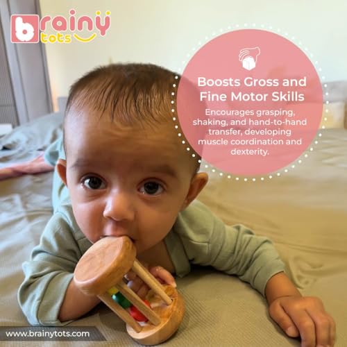 Image of Rolling Drum Rattle | Colorful Wooden Baby Rattle Toy with Spinning Drum for Engaging Sensory Play and Exploration