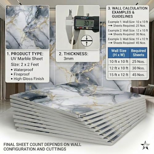 Image of WALLVEAR Blue Gold Marble Wall Panel 2x2 Ft PVC Sheet (4)