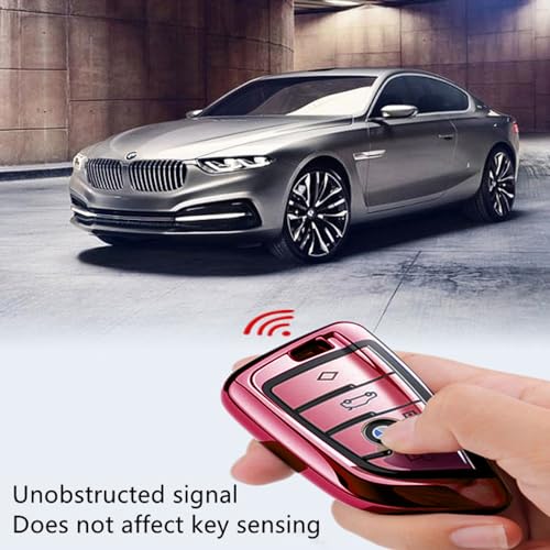 Image of Creativity For BMW X5 Key Fob Cover accessories (Pink Key Case) | Advanced soft TPU key box is compatible with F30 F45 F55 G20 G30 X1 X3 X4 X5 X6 X7 3 5 6 7 8 M5 M6 GT series smart key