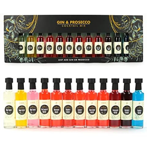 Cocktail Gift Set with 12 Cocktail Syrups - Flavoured Gin Mixers and Prosecco Toppers - Cocktails Set for Gin Gifts for Women and Men - Cocktail Gifts for Gin Lovers - Prosecco Gifts for Women Cover