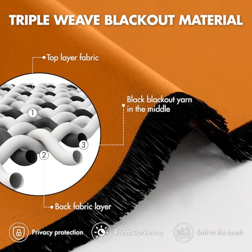 Image of ANRODUO Orange Back Tab Blackout Curtains 54 Inch Long 2 Panels | Rod Pocket,Thermal Insulated Room Darkening Light Blocking Curtains for Living Room Bedroom Privacy,W42xL54