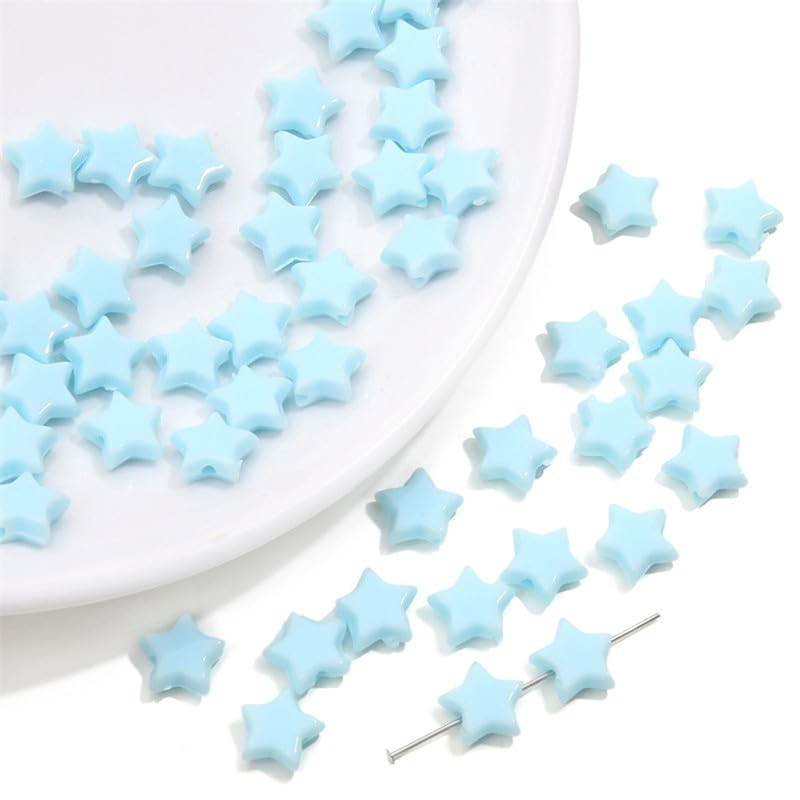 100PCS Acrylic Star Shape Beads Blue 10mm Star Shape Loose Spacer Bead for DIY Beading,