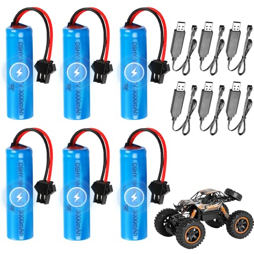 Rppiup 6PCS 3.7V 3000mah Lipo Batería, Bateria 18650 Recargable con Cable de Carga USB y Enchufe SM...