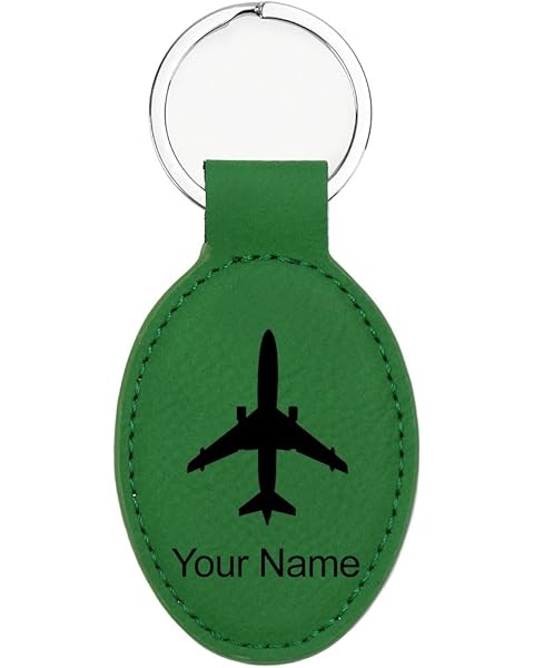 LaserGram Oval Keychain, Jet Airplane, Personalized Engraving Included