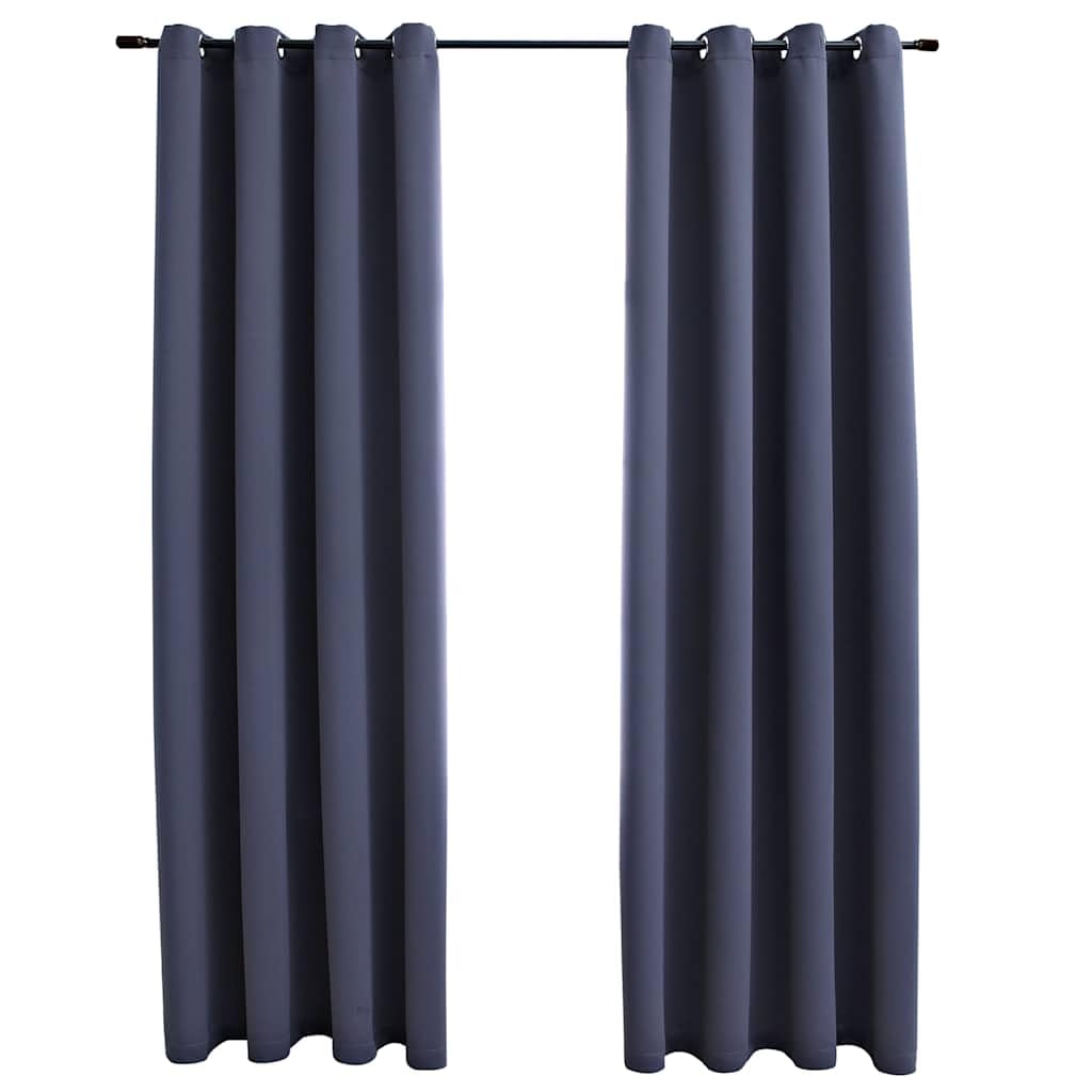 vidaXL 2X Vorhang Verdunkelung mit Metallösen Verdunkelungsvorhang Kräuselband Ösen Schlaufe Thermo Gardine Blickdicht Anthrazit 140x245cm