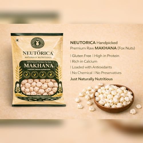 Image of NEUTORICA | Premium 100% Handpicked Raw Makhana | Ancient Superfood | Farmer-Sourced | Healthy Snacks | Natural | Gluten-Free | High Protein | Rich in Calcium & Antioxidants | Chemicals Free (150gm) | Clean handpicked with zero black shell |