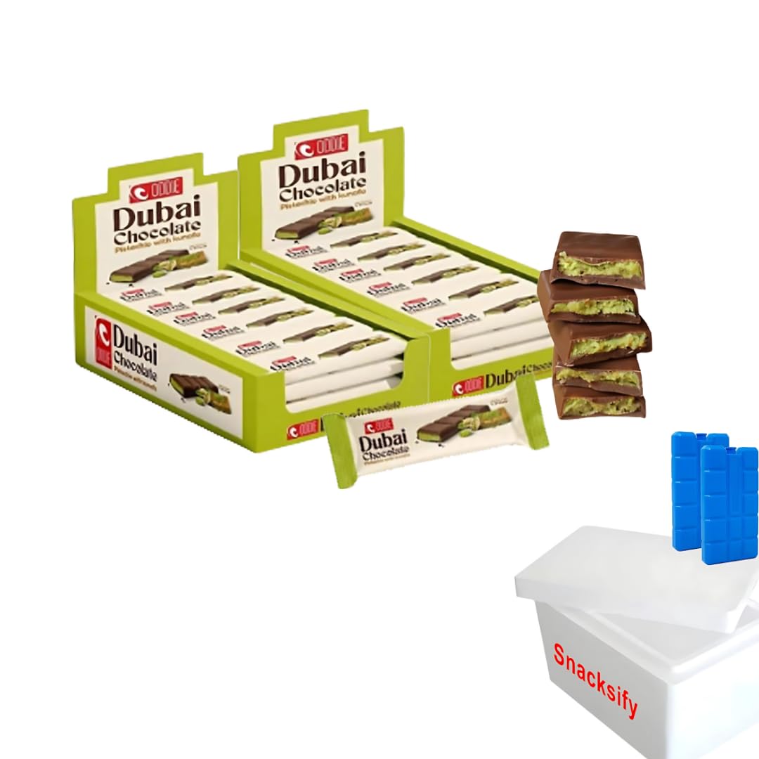 Mini Dubai Chocolate Kunafa Pistachio Bars – Pack of 48 – 27g Each – Total 2.86 lbs – Shredded Phyllo Dough 48 pieces – Fresh Daily Production – Ships with Ice Pack – Premium Gift Box