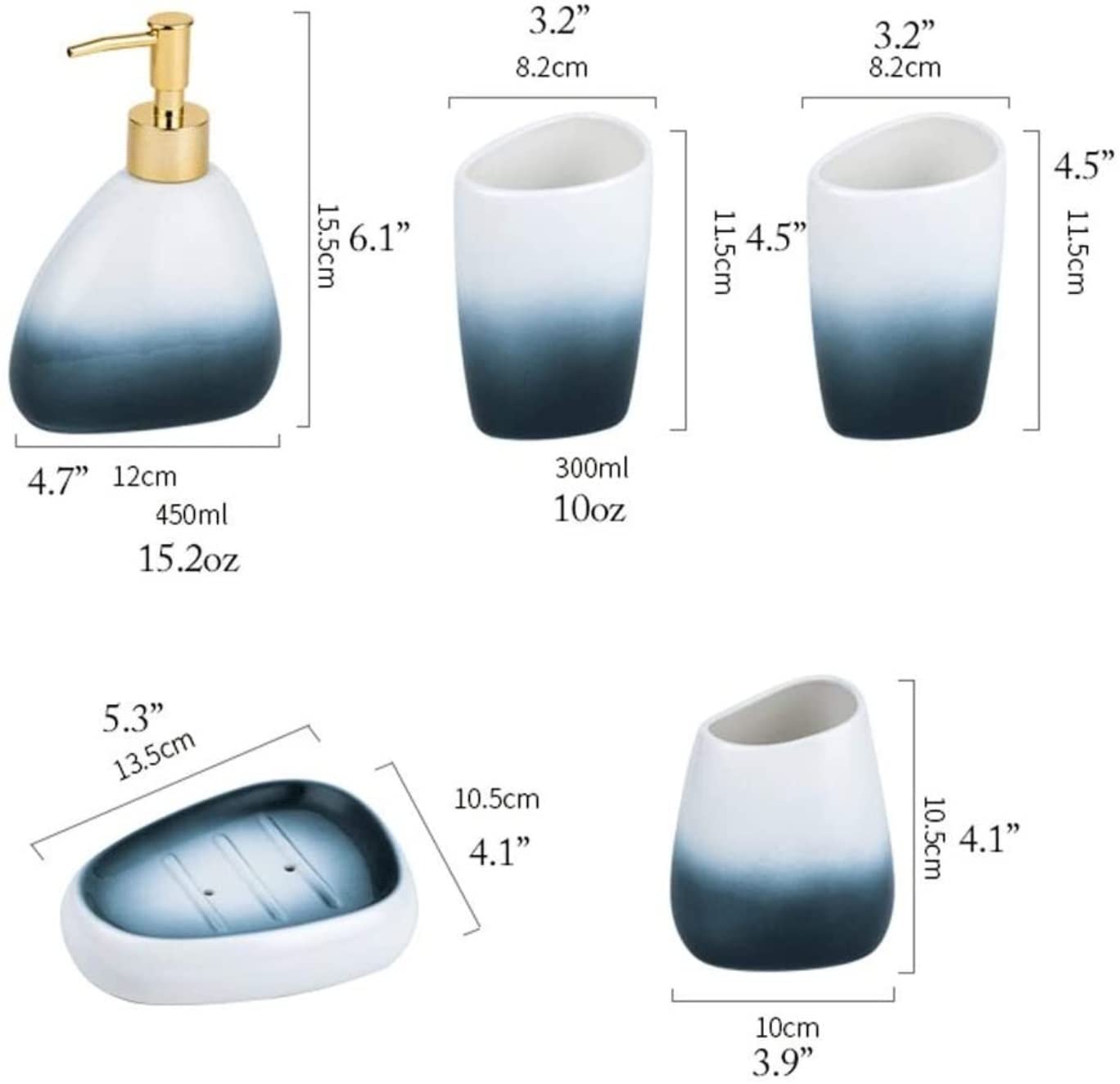 Nowoczesny Wystrój Kubkiem Zestaw Akcesoriów Łazienkowych Gradient Niebieski 5-częściowy Ceramiczny Dozownik Mydła Retro Uchwyt Na Szczoteczki Do Zębów Butelka Z Balsamem Dekoracja(A)